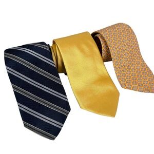 Brooks Brothers Lot of 3 Men’s Silk Neck Dress Ties Navy Orange Office Business
